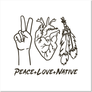 Peace Love Native with Text Black Print Posters and Art